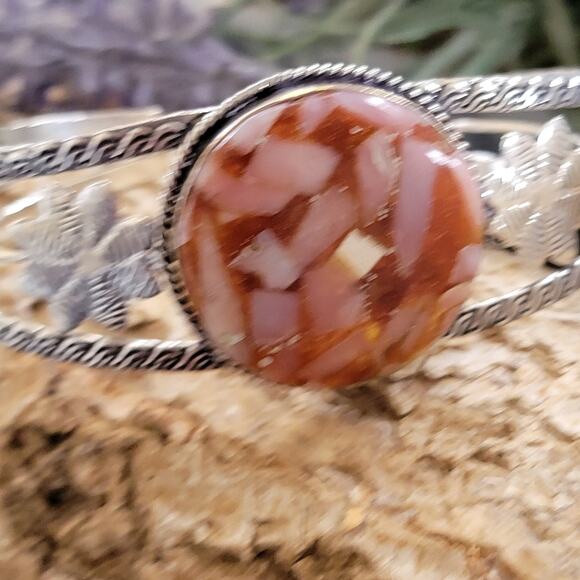 Blushing Harmony Sterling Silver Pink Quartz Cuff Bracelet, - Picture 7 of 8